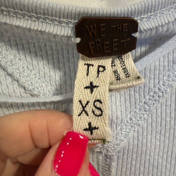 Free People Art School Cuff Long Sleeve Waffle Knit‎ Thermal Blue Size XS - Picture 3 of 7